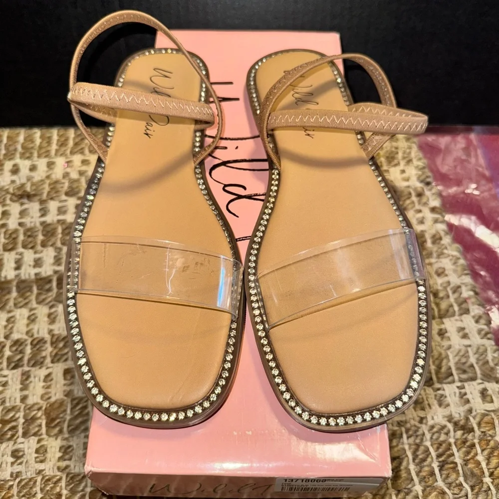 Wild Diva Beige Sandals with Rhinestone Trim - Picture 1 of 6